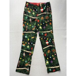 Shinesty Dress Pants Mens 31x32 Green Christmas Tree Lights Slim Lined Holiday